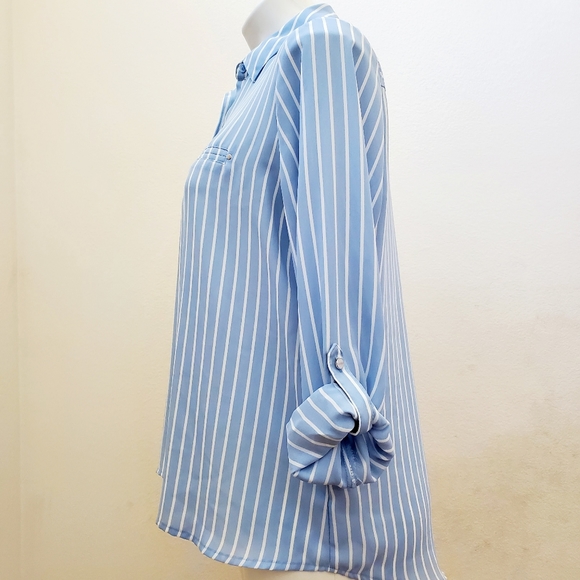 Women's Apt. 9® Convertible Button Tab Blue & White Blouses Size Petite Medium - Picture 7 of 14